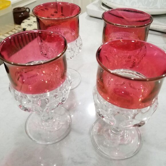 Indiana Glass Kings Crown Thumbprint water glass goblets vintage set of 4 - Picture 3 of 10